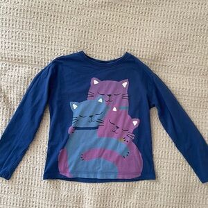 Hanna Andersson Girls Blue Cat Graphic Long Sleeve Shirt Size 8